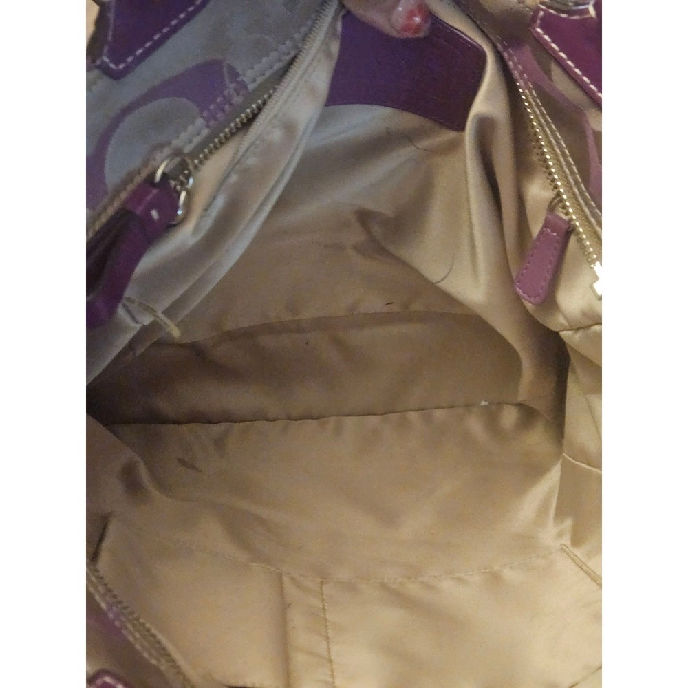 Coach Signature C Tote Bag Burgundy Canvas Leather Trim Shoulder Bag - Picture 7 of 9